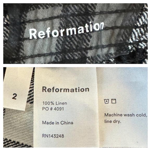 Reformation Hattie Linen Off-Shoulder Dress in Luke Check - Picture 10 of 13